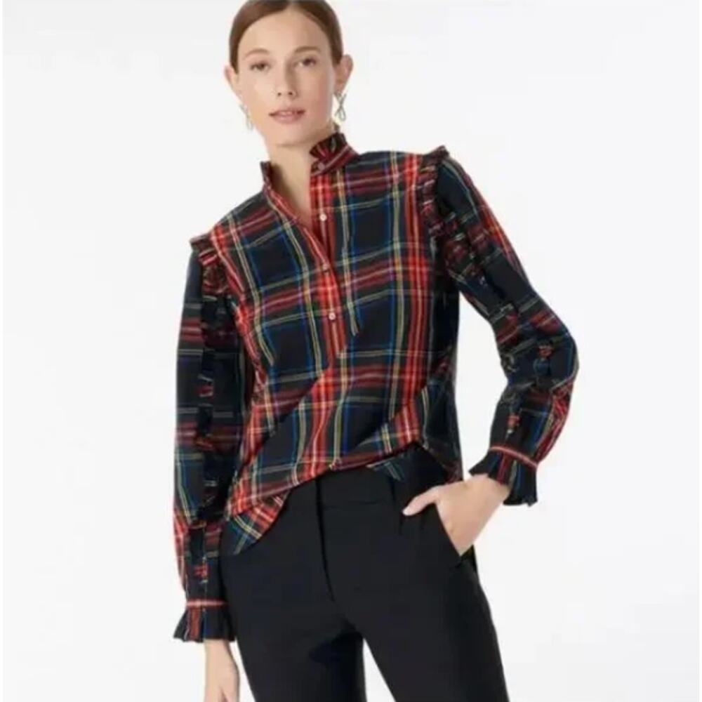 J. Crew Ruffle Popover Top in Stewart Plaid Size 3X